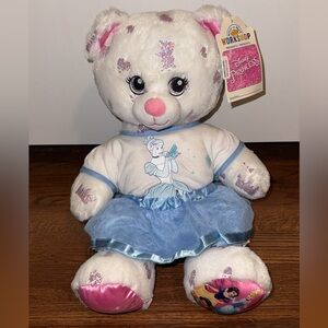 Disney White Plush Bear in Light Blue Cinderella Dress with Pink Accents